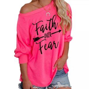 Faith Hoodie Long Off One Shoulder Sweatshirt Sweater